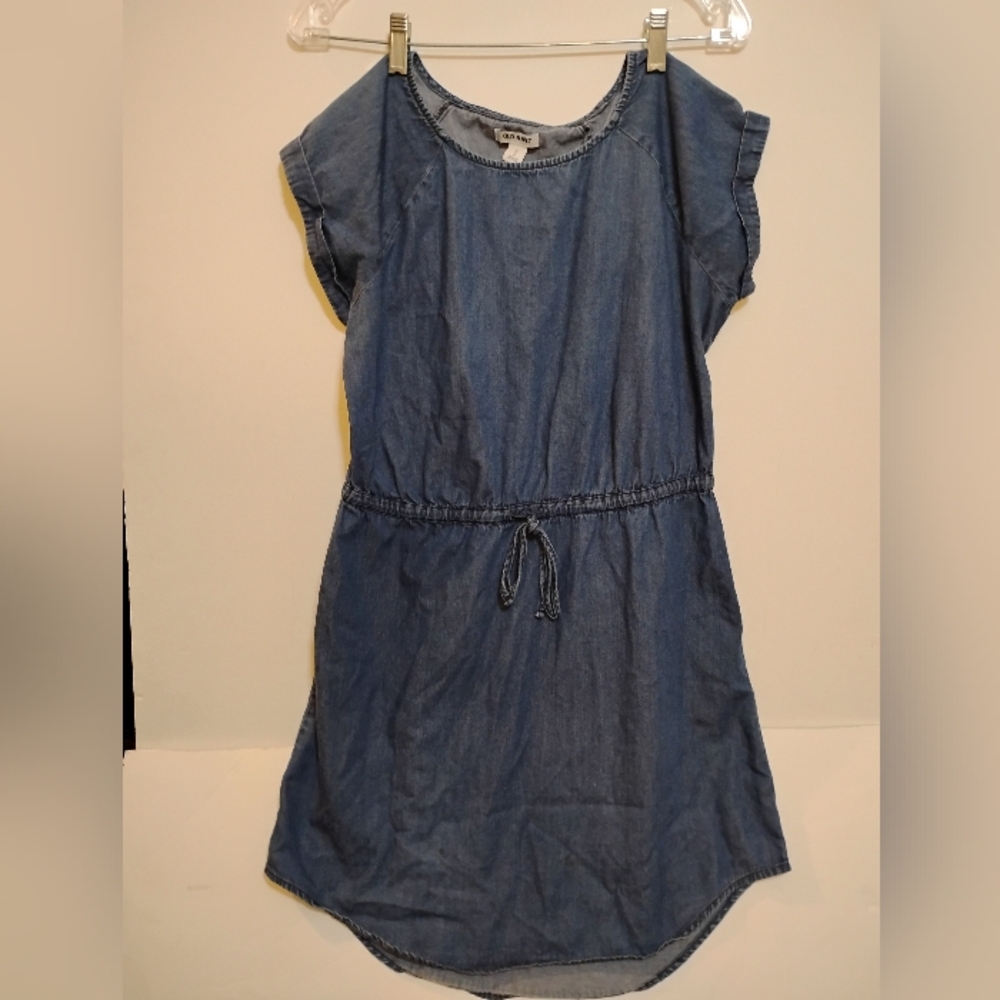 Blue Denim Midi Dress OLD NAVY 100% Cotton Belt Lace S